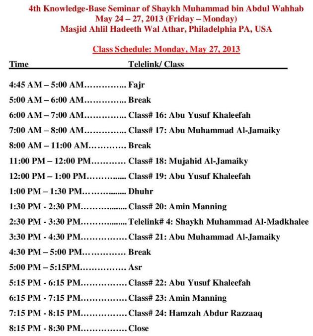 May Seminar Day 4 Schedule