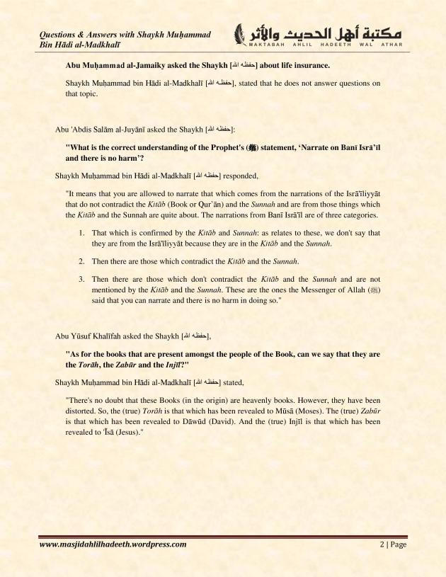 Q&A with Shaykh Muhammad ibn Hadi Al-Madkhali_Page 2